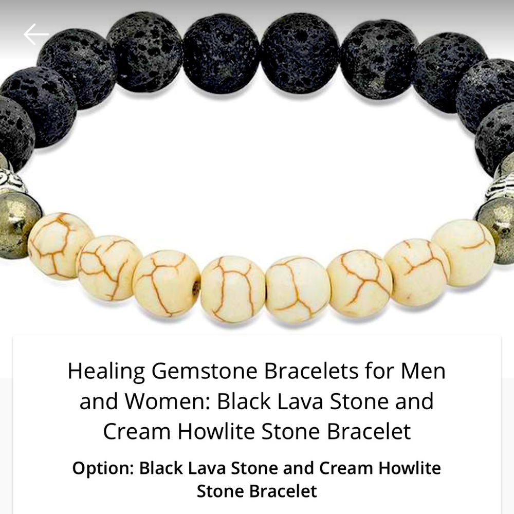 Black Lava Stone and Cream Howlite Stone Bracelet - For men or women!!